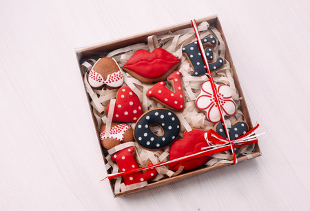 gift set of homemade cookies with the letters LOVEの写真素材