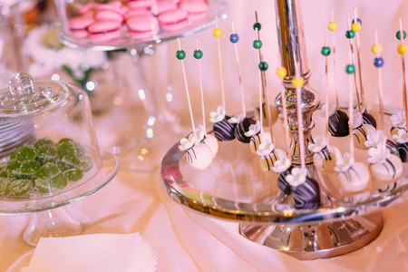 Candy bar. Table with sweets candies dessertの写真素材