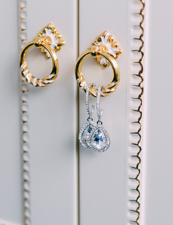accessory earrings in white gold with stonesの写真素材