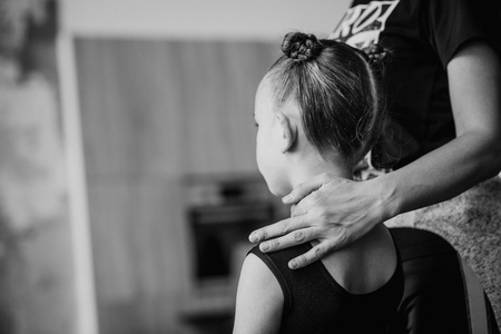 girl in a dance class with a haircut and in the form of a classicの写真素材