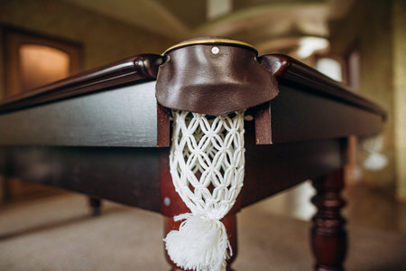 billiard table with green velvet two cue and balls