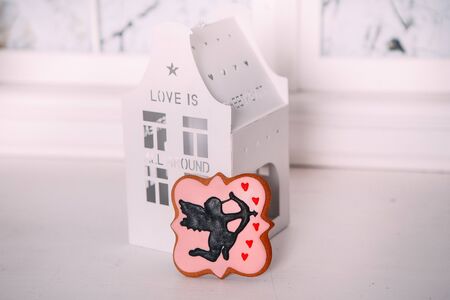 set objects characters holiday symbols valentines day flowers and heartの写真素材