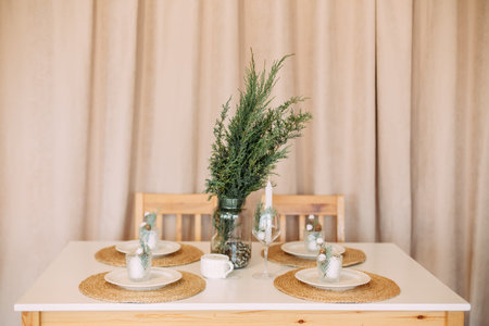 Christmas festive table house decor interior white beige style elegant minimalism