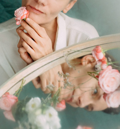 mirror face lips freshness aroma woman spring flowers