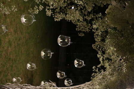 wedding decor flowers postcard ball glass hang shine reflection transparent