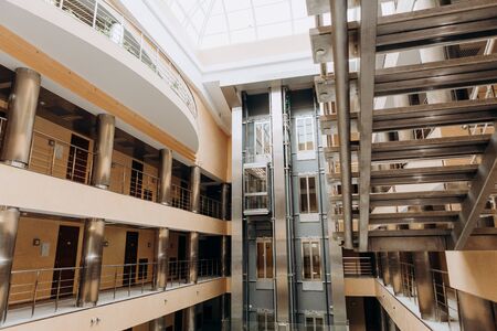 design modern architecture inside metal glass stairs elevatorの写真素材