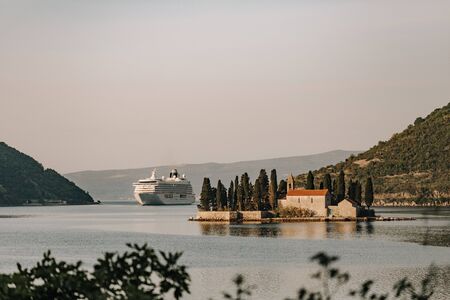 cruise liner mountains travel seaport lagoon shore sceneの写真素材