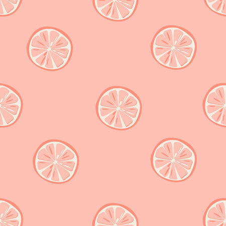 Seamless pattern with lemons slices on pink background, vector illustration
