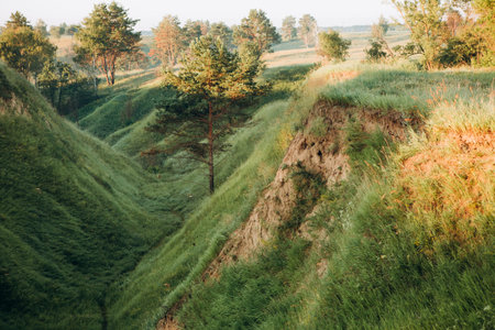 hills landscape beautiful nature countryside sunset and vegetation valley