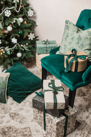 christmas holidays home interior simple exquisite rustic style green beige