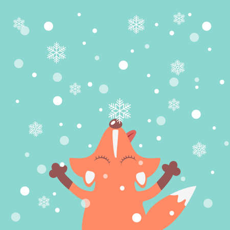 Happy cute fox with snowflake Vector illustration winterのイラスト素材