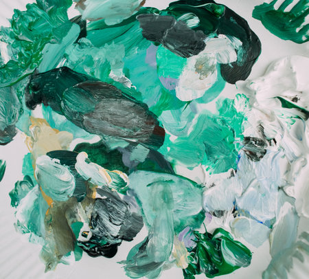 colored paint strokes white green texture painting process