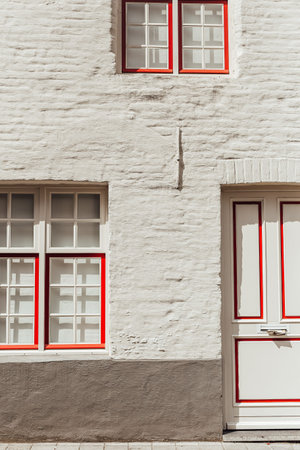 architecture building facade windows and doors white red retro style