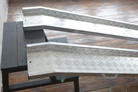metal ramp compact step entrance for handicapped people in wheelchairs and lifting loads