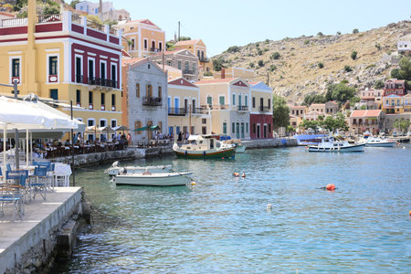 greece coast sea tourist town mediterranean view with sea and mountains in the background