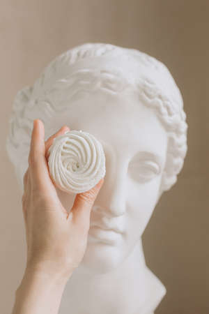 white marshmallow used by binoculars concept art presentation with sculptureの写真素材
