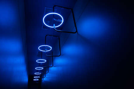 backlight round led blue neon long hallway disco nightclubの写真素材