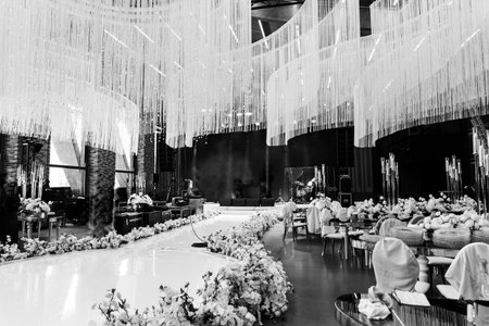 large hall interior restaurant with decor celebration holiday eventの写真素材