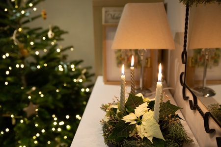 composition candles holiday Christmas decor home comfort new year decorationの写真素材