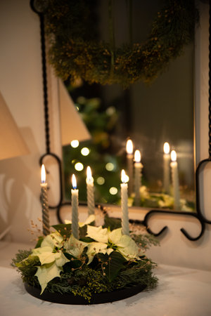 composition candles holiday Christmas decor home comfort new year decorationの写真素材
