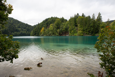 mountain river waterfall turquoise clear water nature ecology without peopleの写真素材