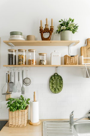 Modern Scandinavian Kitchen Interior Minimalist Design Natural Decor Eco Nordic Stylishの写真素材