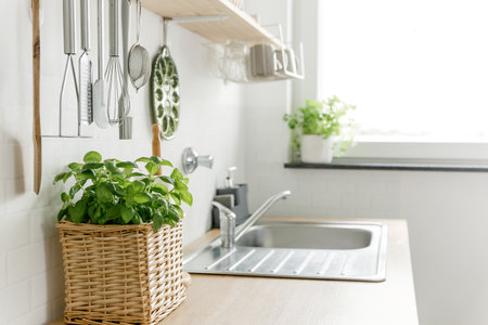 Modern Scandinavian Kitchen Interior Minimalist Design Natural Decor Eco Nordic Stylishの写真素材