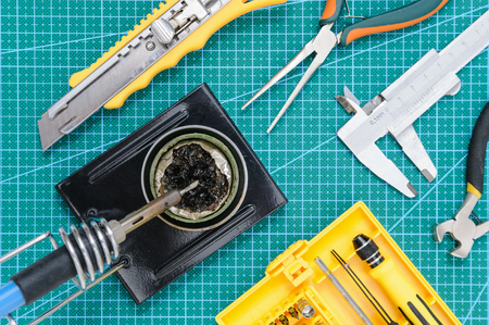 Still life with tools for handmade on the work pad.の写真素材