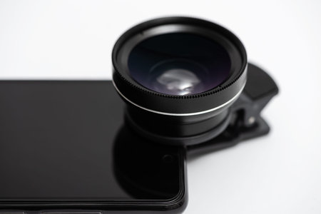 Macro lens is attached to the smartphone camera.