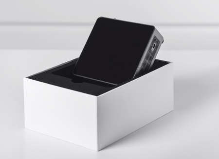 Wireless hotspot for Helium token mining in open packaging.の写真素材