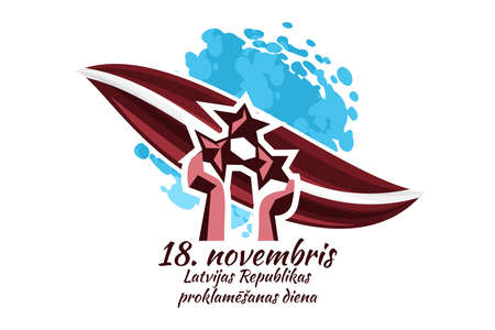 Translation: November 18, Proclamation Day of the Republic of Latvia. Independence day of Latvia vector illustration. Suitable for greeting card, poster and banner.のイラスト素材