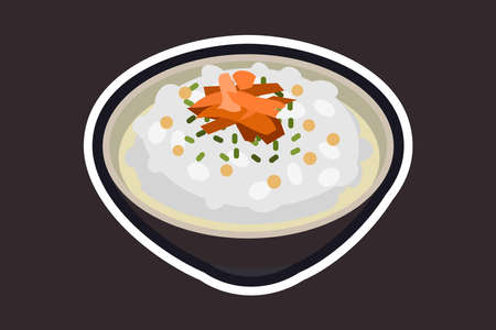 Ochazuke, Japanese traditional food made by pouring green tea, dashi, or hot water over cooked rice vector illustrationのイラスト素材