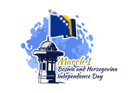 March 1, Independence day of Bosnia and Herzegovina with national landmark vector illustration. Suitable for greeting card, poster and banner.のイラスト素材