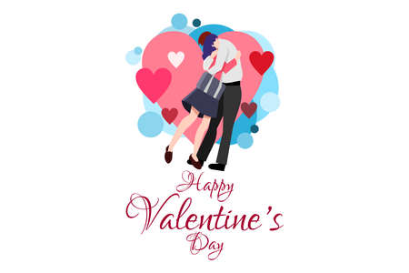 Vector illustration of Happy Valentine's Day with a drawing of a couple hugging in love pattern. Suitable for greeting card, poster and bannerのイラスト素材