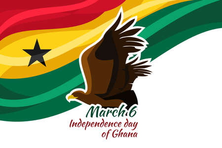 March 6, Independence Day of Ghana with national bird vector illustration. Suitable for greeting card, poster and banner.のイラスト素材