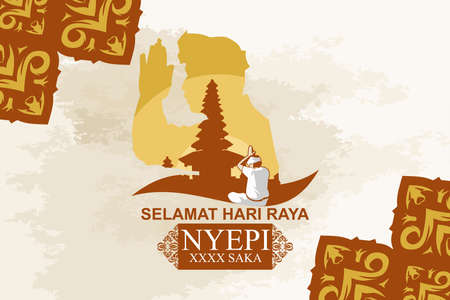 Indonesian translate: Happy Nyepi Day, Vector Illustration. Suitable for greeting card, poster and bannerのイラスト素材