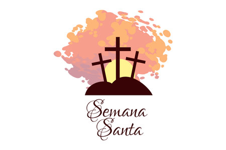 Semana Santa, translation: Holy Week, Latin religious tradition, vector   illustration. Suitable for greeting card, poster and banner.のイラスト素材