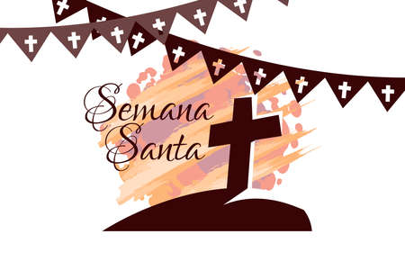 Semana Santa, translation: Holy Week, Latin religious tradition, vector   illustration. Suitable for greeting card, poster and banner.のイラスト素材