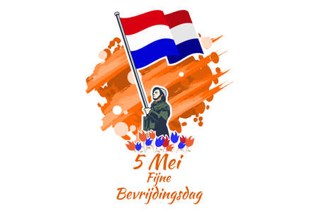 Translation: May 5, Liberation Day. Liberation Day (Bevrijdingsdag) of Netherland vector illustration. Suitable for greeting card, poster and banner.のイラスト素材