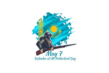 May 7, Defender of the Fatherland Day. Public holidays in Kazakhstan vector illustration. Suitable for greeting card, poster and banner.のイラスト素材