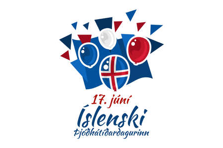 Translation: June 17, Icelandic National Day. vector illustration. Suitable for greeting card, poster and bannerのイラスト素材