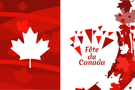 Translation: Canada Day. Happy Canada Day (fÃªte du Canada) Maple Leaf Vector Illustration. Suitable for greeting card, poster and banner.のイラスト素材