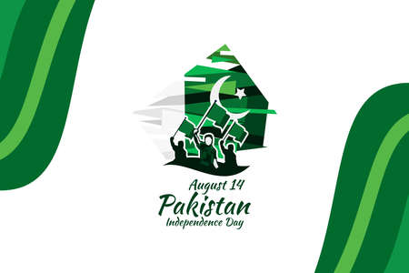 August 14, Happy Pakistan Independence Day vector illustration. Suitable for greeting card, poster and bannerのイラスト素材