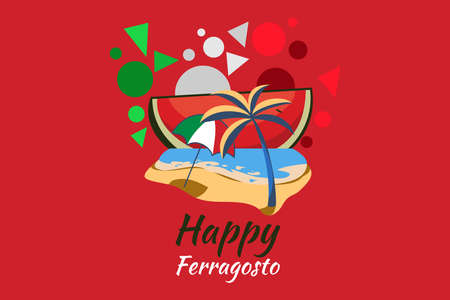 doodle art of Happy Ferragosto lettering design for label, t shirt, flyer,brochure,label and otherのイラスト素材