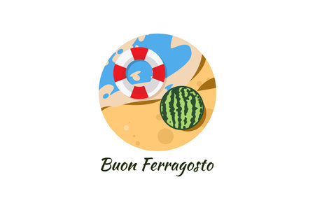 Translate: Happy Ferragosto. doodle art of Happy Ferragosto lettering design for label, t shirt, flyer,brochure,label and otherのイラスト素材