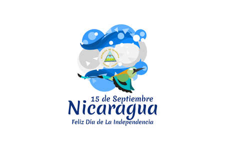 Translation: September 15, Nicaragua, Happy Independence day. Happy Independence Day of Nicaragua vector illustration. Suitable for greeting card, poster and banner.のイラスト素材