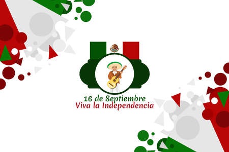 Translation: September 16, Long live the Independence! Happy Independence day of Mexico. the national holiday of Mexico Vector illustration. Suitable for greeting card, poster and banner.のイラスト素材