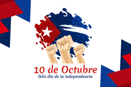 Translation: October 10, Happy Independence Day. Happy Independence Day of Cuba Vector illustration. Suitable for greeting card, poster and banner.のイラスト素材