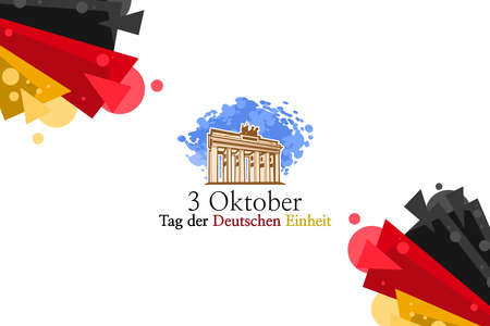 Translation: October 3, German Unity Day, vector illustration with national landmark. Suitable for greeting card, poster and bannerのイラスト素材