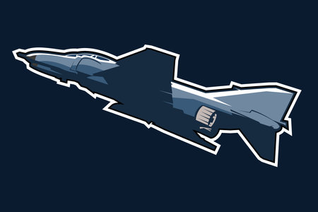 American cold war fighter plane vector illustration. simple aircraft logo, military equipment.のイラスト素材